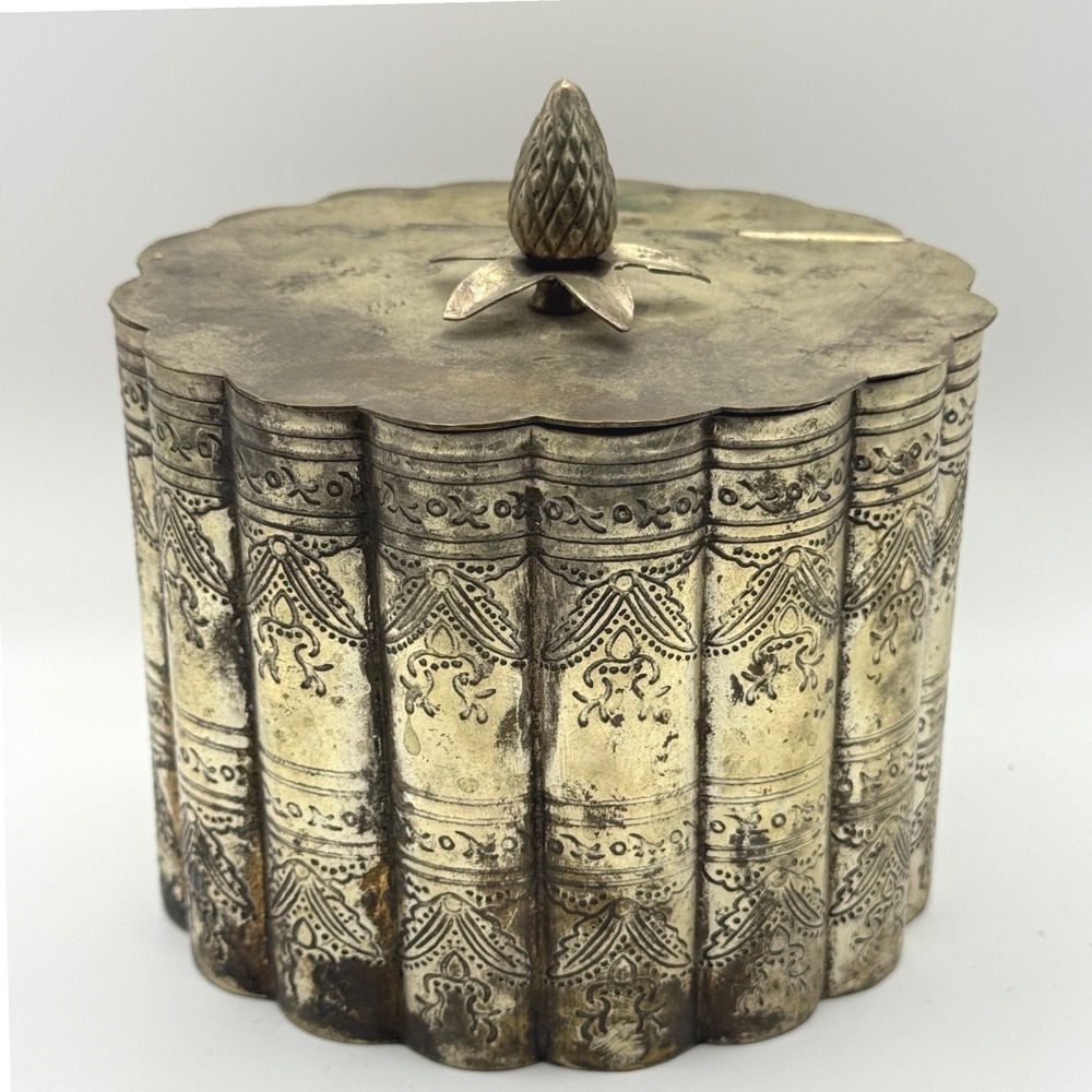 Vtg International Silver Co Trinket Box Tea Silverplated Pineapple Finial India